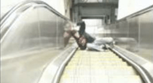 man on escalator