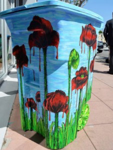Artist's rendition of a bin painted with art