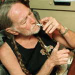Willie Nelson, from inside his tour bus