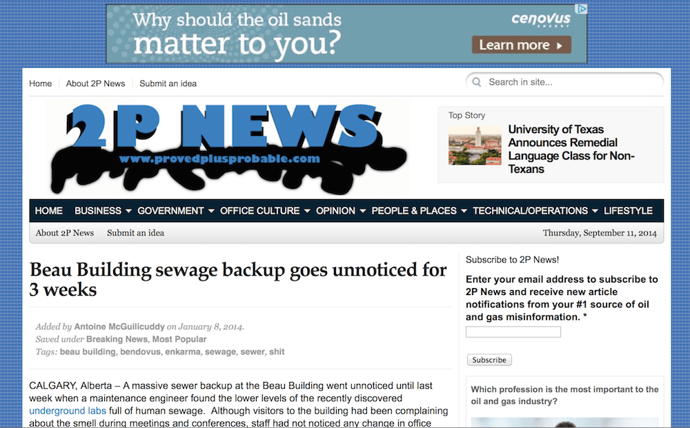 The 2P News home page with its new sponsor.