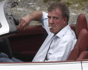 Jeremy Clarkson sucking on a fag, while waiting to enter the Suncor's Fireballs oilsands property